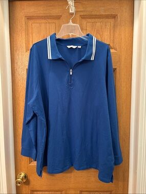 Classic Blue Long-Sleeve Polo Top with Zip Collar